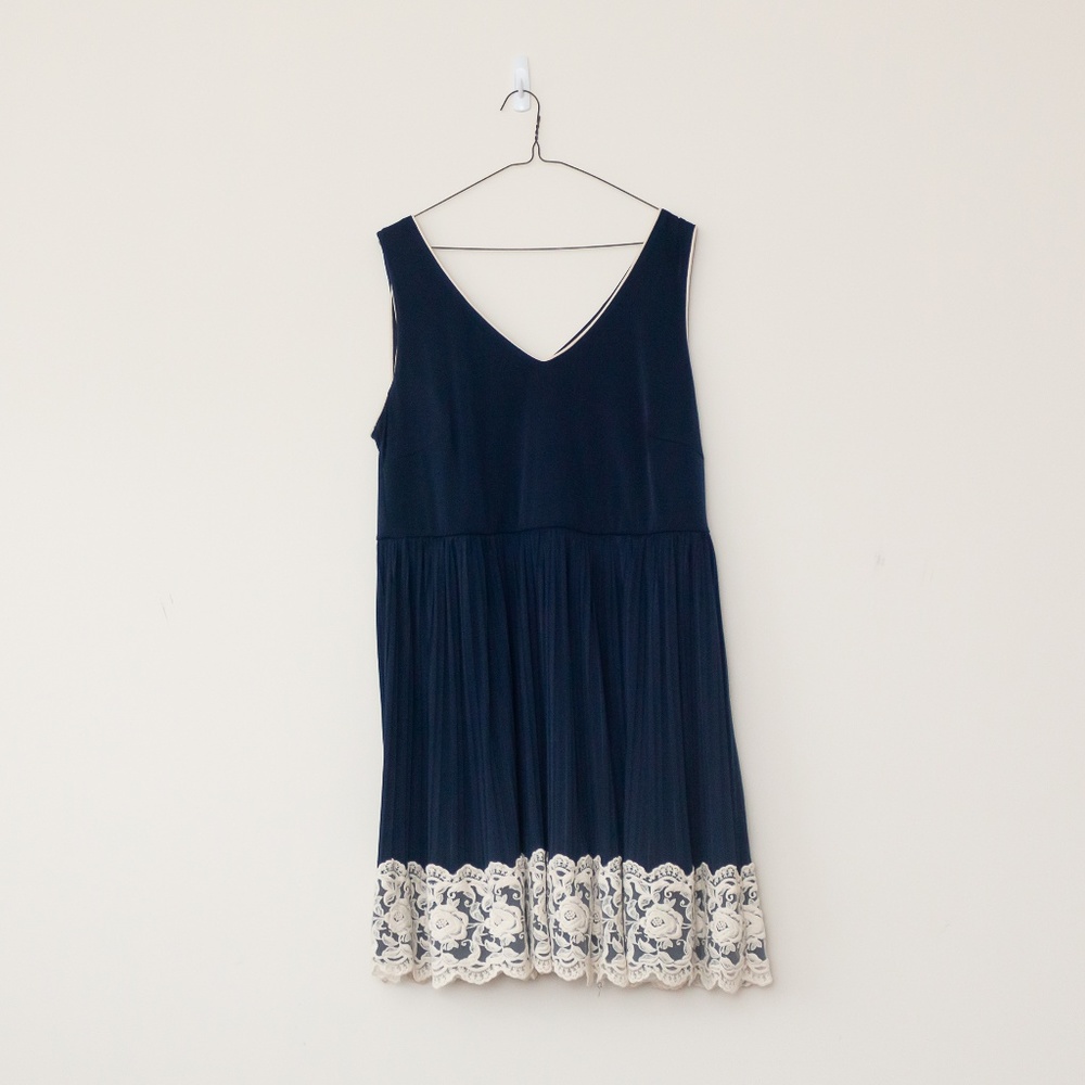 Navy Dress with Ivory Trim and Lace